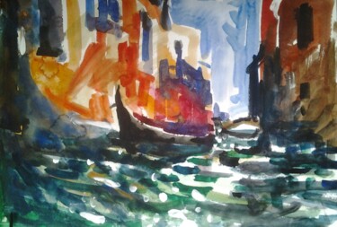 Pintura titulada "Полдень в Венеции" por Andrei Kliuiko, Obra de arte original, Acuarela