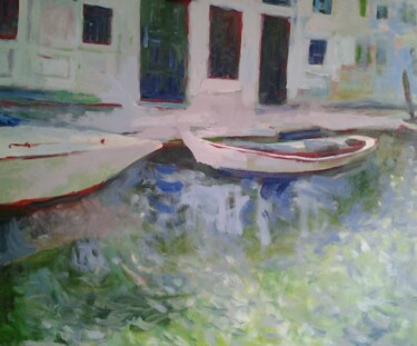Painting titled "Белые лодки в Канна…" by Andrei Kliuiko, Original Artwork, Oil