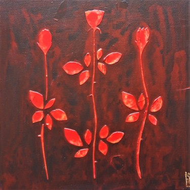 Pittura intitolato "Trois roses rouges" da Jacek Wendzonka, Opera d'arte originale, Acrilico