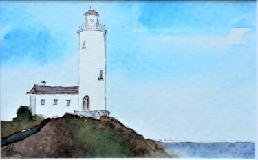 Painting titled "Le phare sur un roc…" by Jacek Wendzonka, Original Artwork, Watercolor Mounted on Cardboard