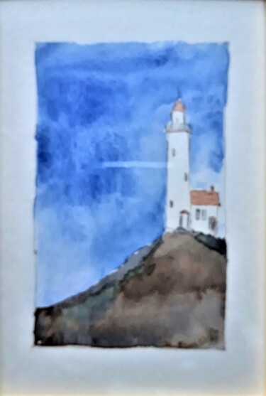Painting titled "Un phare et le ciel…" by Jacek Wendzonka, Original Artwork, Watercolor Mounted on Cardboard