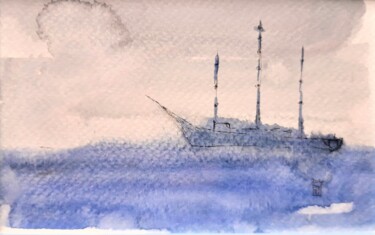 Pittura intitolato "Un navire" da Jacek Wendzonka, Opera d'arte originale, Acquarello Montato su Cartone