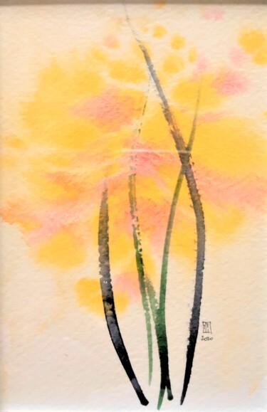 Painting titled "Mimosa" by Jacek Wendzonka, Original Artwork, Watercolor Mounted on Cardboard
