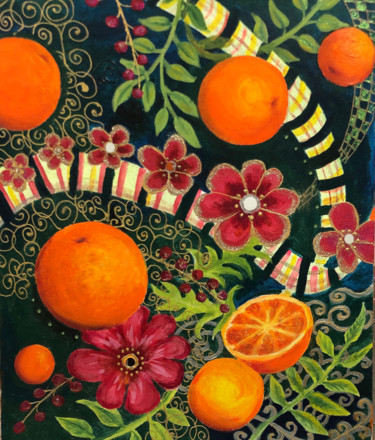 Painting titled "Flying Oranges" by Vita Privata, Original Artwork, Acrylic