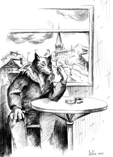 Картина под названием "Волк" - Къелла, Подлинное произведение искусства, Масло