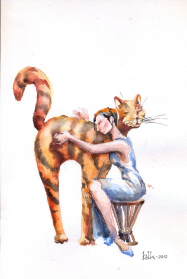 Painting titled "Кошачья арфа" by Kella, Original Artwork