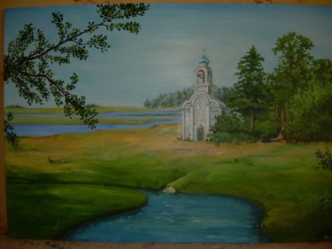 Painting titled "Пейзаж с церковью" by Kella, Original Artwork