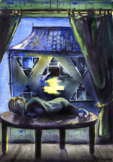 Картина под названием "Макс и фэтан" - Къелла, Подлинное произведение искусства, Акварель