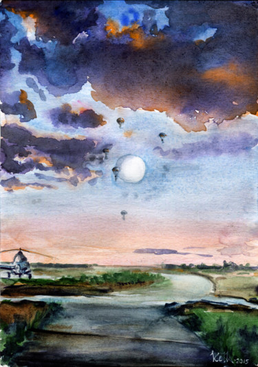 Pintura titulada "Лунные купола" por Kella, Obra de arte original, Acuarela