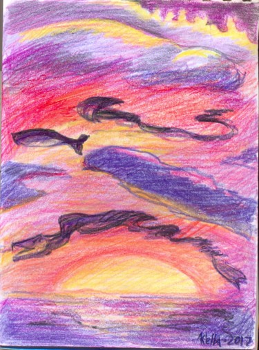 Картина под названием "Духи закатного моря" - Къелла, Подлинное произведение искусства, Другой
