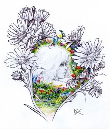 Tekening getiteld "The Garden Child" door Kylie Holland (KyA Illustration), Origineel Kunstwerk, Balpen