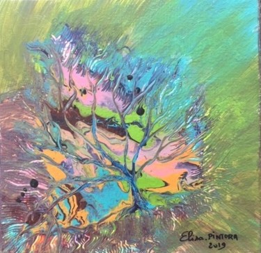 Картина под названием "Paysage la rosée" - Elisa Pintora, Подлинное произведение искусства, Акрил Установлен на Деревянная р…