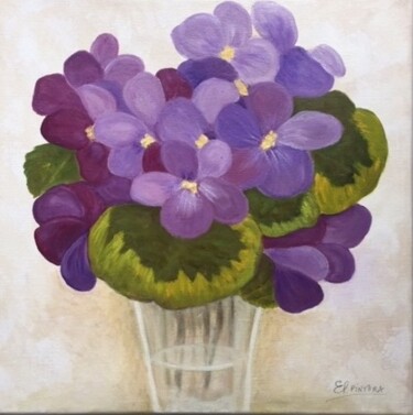 Painting titled "Violettes" by Elisa Pintora, Original Artwork, Oil Mounted on Wood Stretcher frame