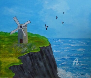 Peinture intitulée "Falaise au moulin" par Kyna De Schouël, Œuvre d'art originale, Acrylique