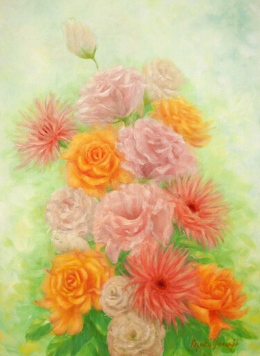 Painting titled "Spring Flowers" by Kyoko Yamaji, Original Artwork, Oil