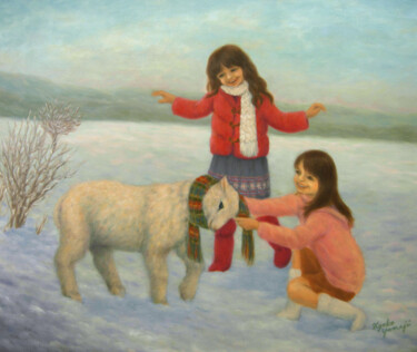 Картина под названием "Girls' Christmas" - Kyoko Yamaji, Подлинное произведение искусства, Масло