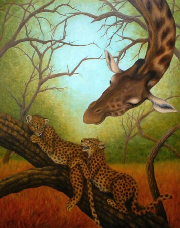 Картина под названием "Leopard Cubs" - Kyoko Yamaji, Подлинное произведение искусства, Масло