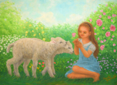 Painting titled "Little girl and you…" by Kyoko Yamaji, Original Artwork, Oil