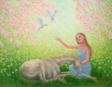 Painting titled "Blissful Spring 2" by Kyoko Yamaji, Original Artwork, Oil