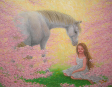 Painting titled "Blissful Spring" by Kyoko Yamaji, Original Artwork, Oil Mounted on Wood Stretcher frame