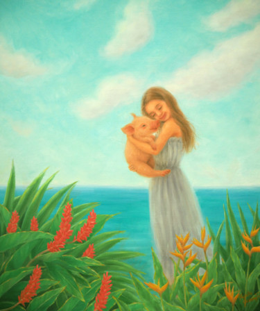 Painting titled "My Piggy" by Kyoko Yamaji, Original Artwork, Oil