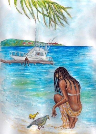 Painting titled "Caribbean Scene III" by Kyoko Yamaji, Original Artwork, Oil