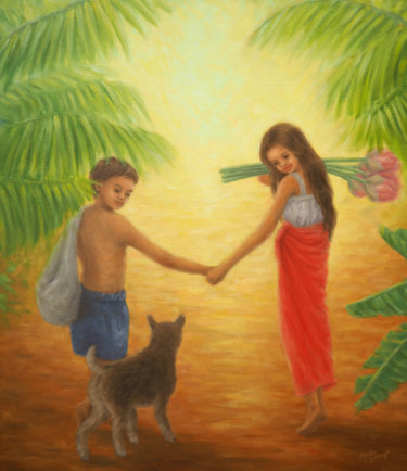 Painting titled "Orphans" by Kyoko Yamaji, Original Artwork, Oil