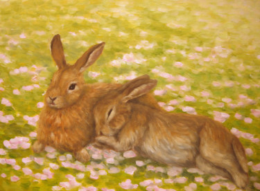 Painting titled "Time for a nap" by Kyoko Yamaji, Original Artwork, Oil