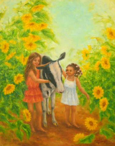 Painting titled "Sunflower Garden" by Kyoko Yamaji, Original Artwork, Oil