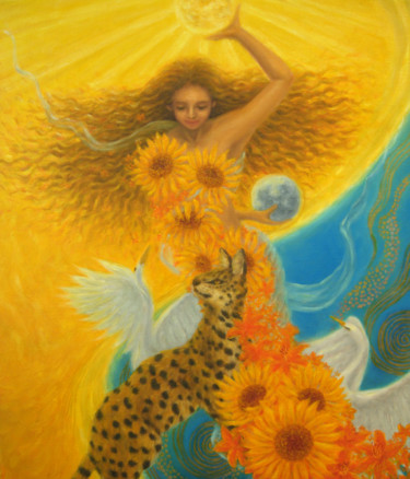 Painting titled "Sun Goddess" by Kyoko Yamaji, Original Artwork, Oil