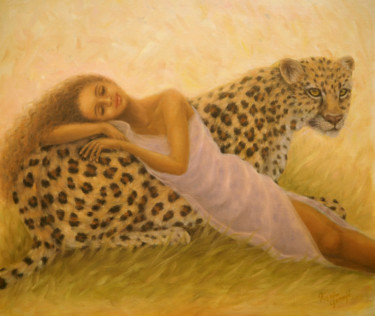 Painting titled "African Love" by Kyoko Yamaji, Original Artwork, Oil
