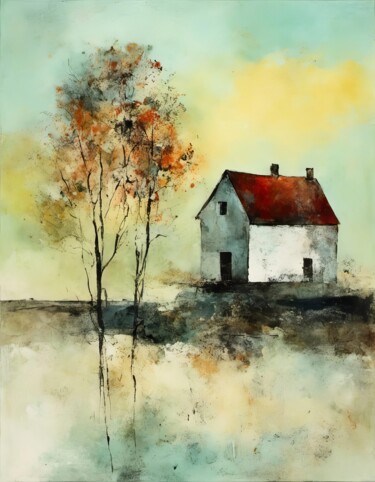 Digitale Kunst mit dem Titel "Cottage (Autumn)" von Kyozai, Original-Kunstwerk, KI-generiertes Bild