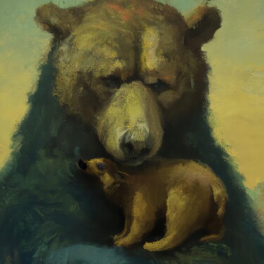 Arts numériques intitulée "Bear with a Bear" par Kyozai, Œuvre d'art originale, Image générée par l'IA