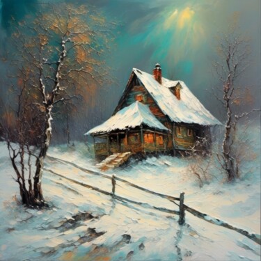 Digitale Kunst getiteld "Winter (Borealis)" door Kyozai, Origineel Kunstwerk, AI gegenereerde afbeelding