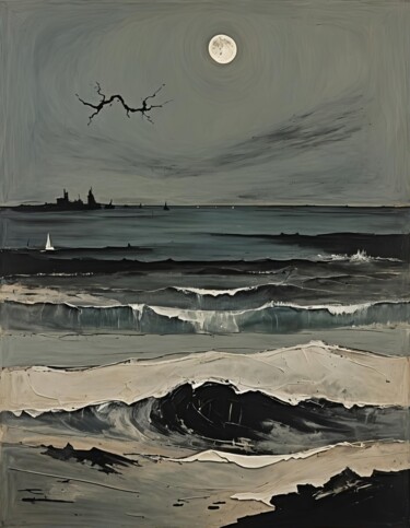 Digital Arts titled "Moonlight (Gray)" by Kyozai, Original Artwork, AI generated image