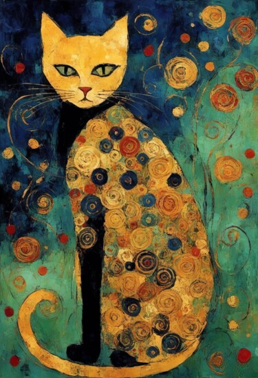 Digitale Kunst getiteld "Cat" door Kyozai, Origineel Kunstwerk, AI gegenereerde afbeelding