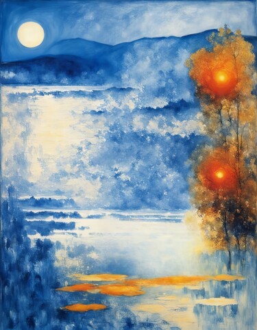Digitale Kunst mit dem Titel "Blue Night" von Kyozai, Original-Kunstwerk, KI-generiertes Bild