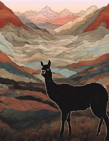 Digitale Kunst mit dem Titel "Alpaca" von Kyozai, Original-Kunstwerk, KI-generiertes Bild