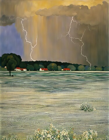 Arts numériques intitulée "Summer Storm #1" par Kyozai, Œuvre d'art originale, Image générée par l'IA