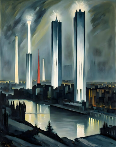 Цифровое искусство под названием "Towers of light" - Kyozai, Подлинное произведение искусства, Изображение, сгенерированное…