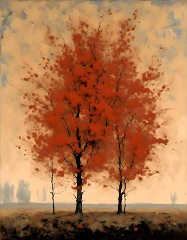 Digital Arts με τίτλο "The Autumn (Red)" από Kyozai, Αυθεντικά έργα τέχνης, Εικόνα που δημιουργήθηκε με AI
