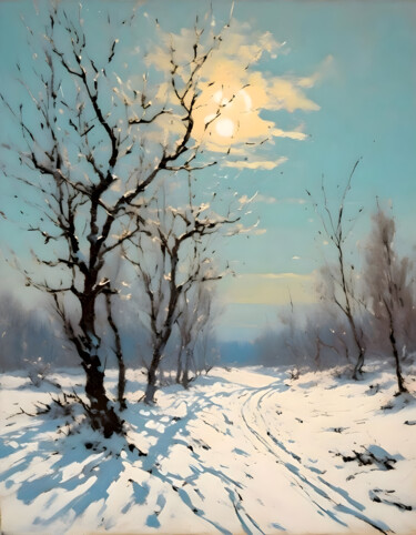 Digitale Kunst mit dem Titel "Winter (Sunny Day)" von Kyozai, Original-Kunstwerk, KI-generiertes Bild