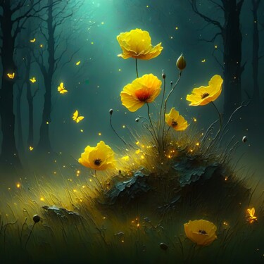 Arte digital titulada "Poppies in the night" por Kyozai, Obra de arte original, Imagen generada por IA