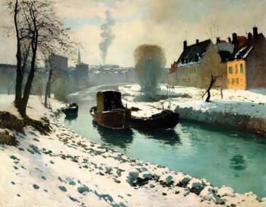 Artes digitais intitulada "Winter (Riverbank)" por Kyozai, Obras de arte originais, Imagem gerada por IA