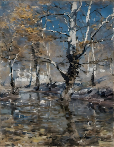 Arts numériques intitulée "Autumn Reflections" par Kyozai, Œuvre d'art originale, Image générée par l'IA