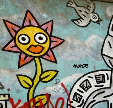 Schilderij getiteld "Flower" door Kyros, Origineel Kunstwerk, Graffiti