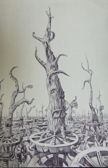 Desenho intitulada "trees" por Kyrylo Bondarenko, Obras de arte originais, Tinta