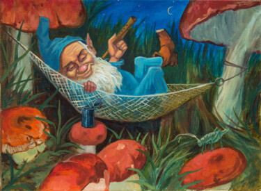 Malerei mit dem Titel "gnome musician" von Kyrylo Bondarenko, Original-Kunstwerk, Öl
