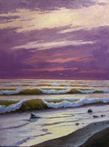 Malerei mit dem Titel "seascape sunset" von Kyrylo Bondarenko, Original-Kunstwerk, Acryl