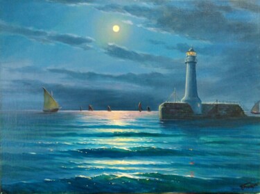 Painting titled "Odessa lighthouse" by Kyrylo Bondarenko, Original Artwork, Oil